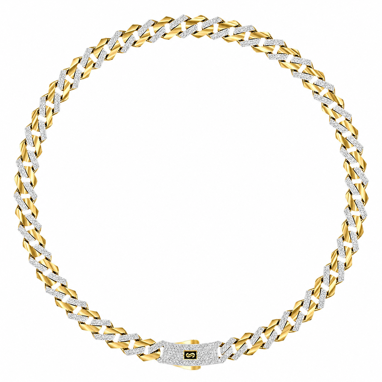 14K Yellow Gold Monaco Classic Alternative Pave Chain