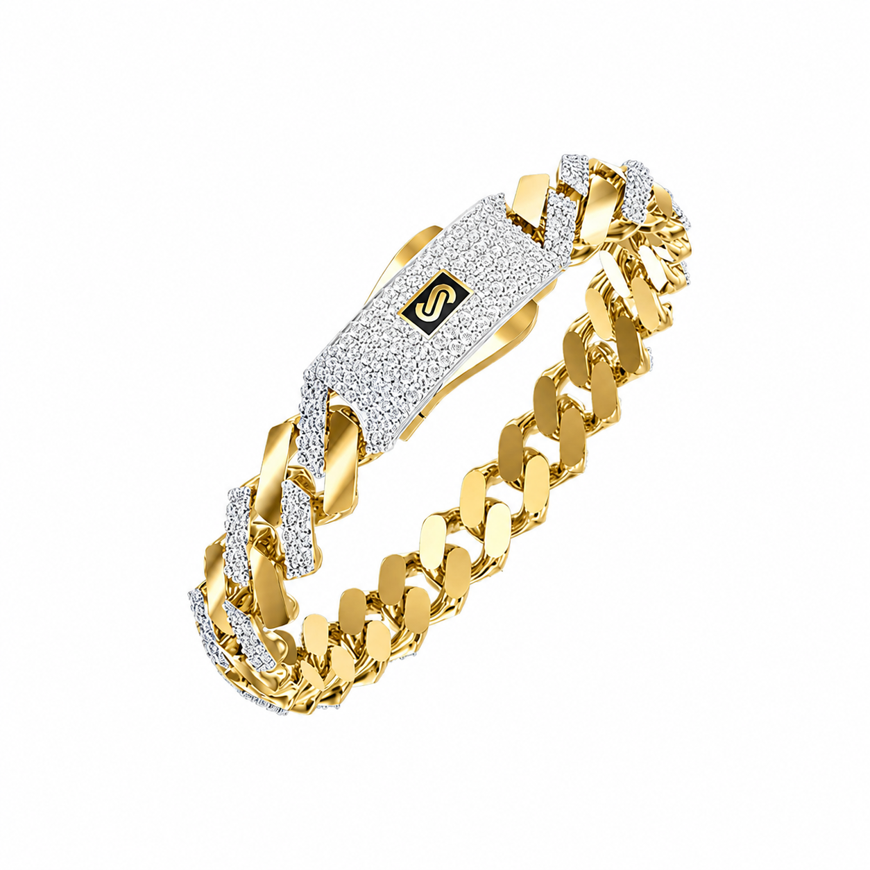 14K Yellow Gold Monaco Classic Alternative Pave Bracelet