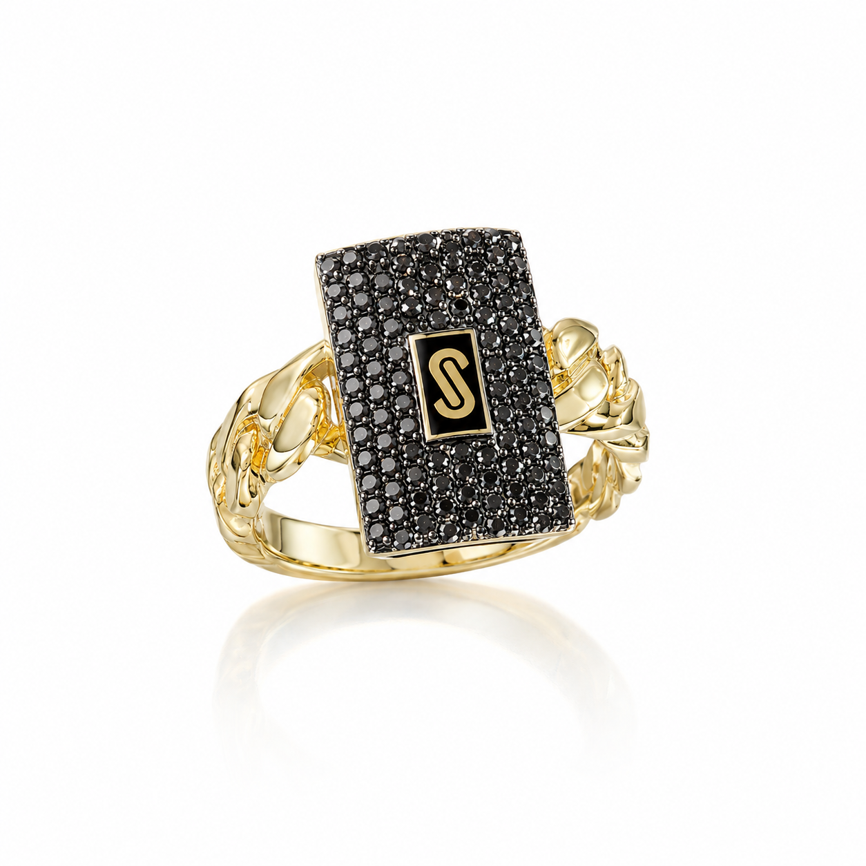 14K Yellow Gold Monaco Black Pave Statement Ring