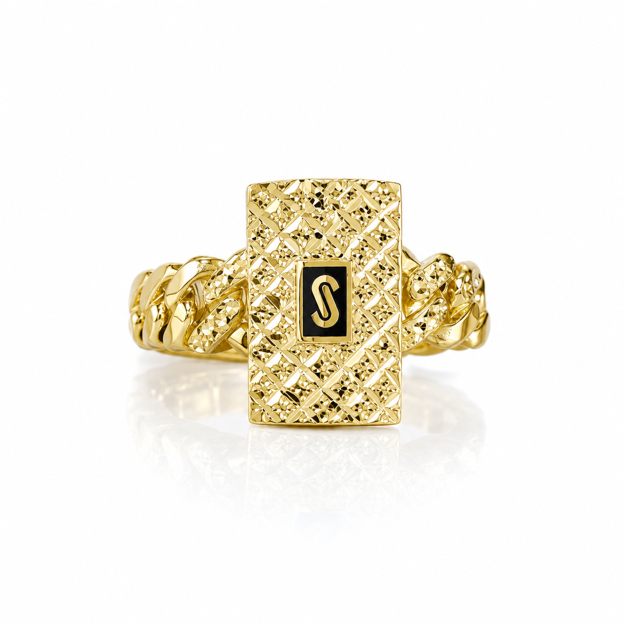 14K Yellow Gold Monaco Diamond-Cut Rectangle Ring